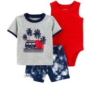 Baby Boys Carter's 3pc Beach Bodysuit T-Shirt & Short Set Size 3 6 12 months NWT